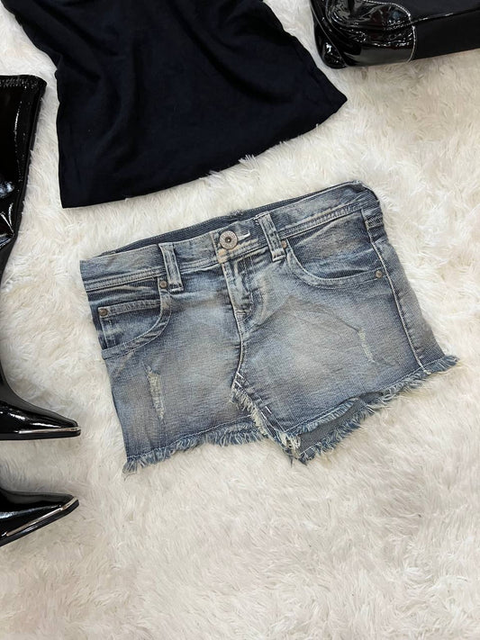 Denim Asymmetrical Mini Skirt