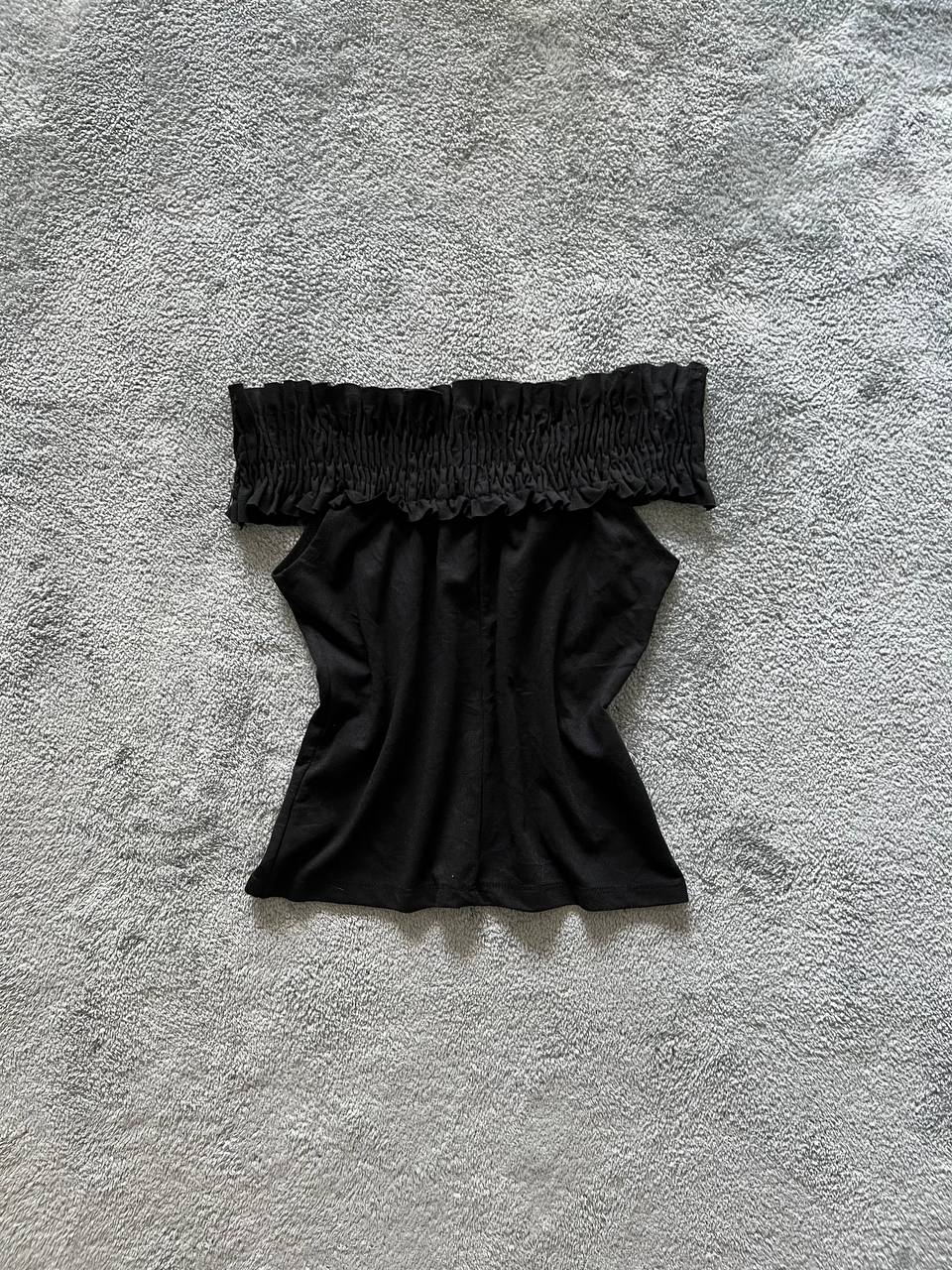 Black Ruched Off Shoulder Top