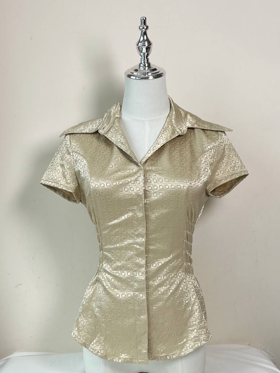 Khaki Embossed Fitted Blouse