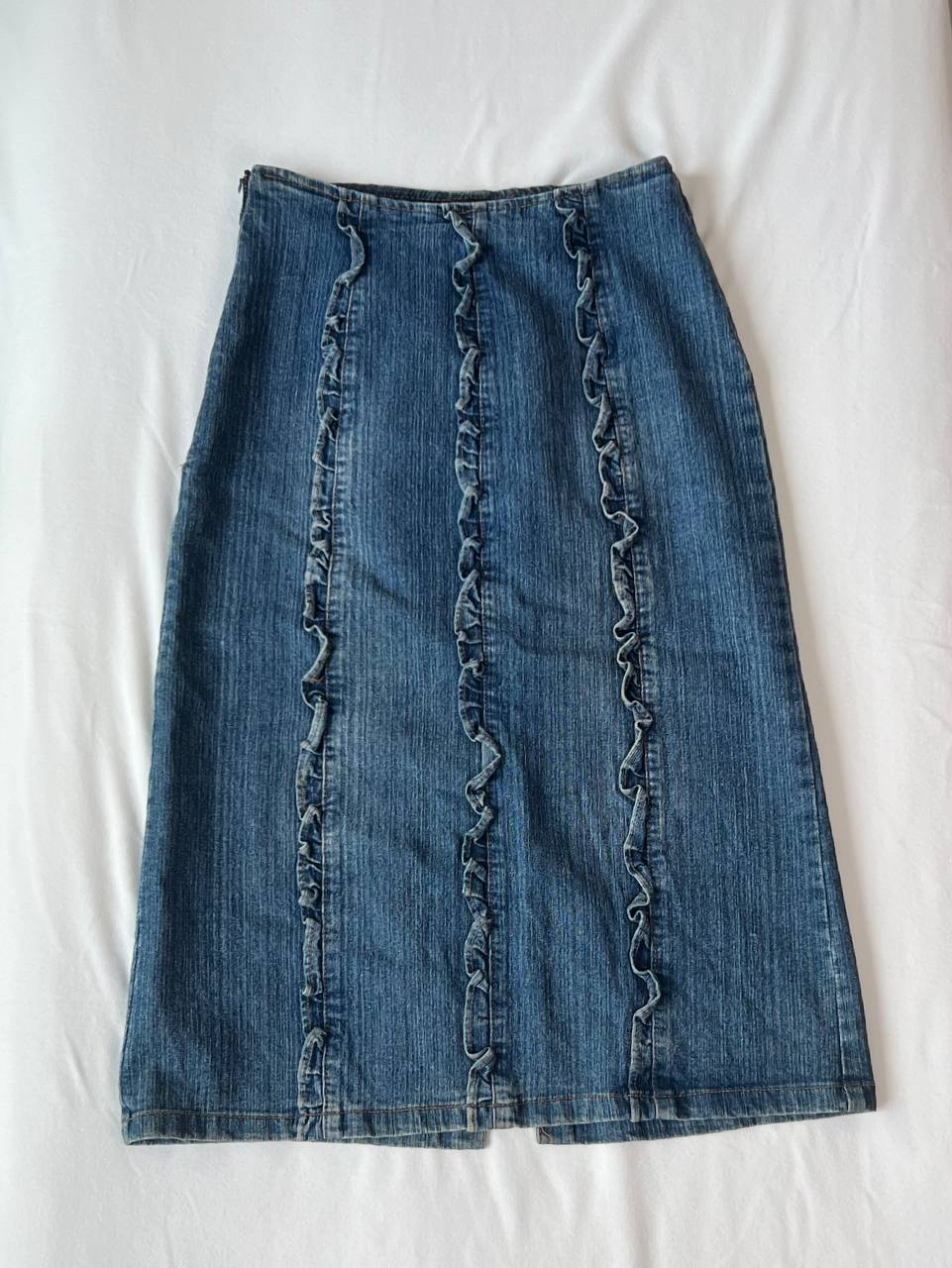 Denim Midi Skirt w Frills
