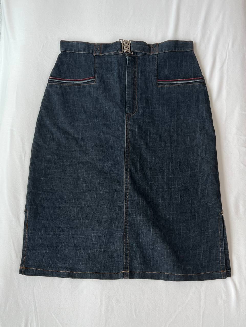 Denim Buckle Midi Skirt