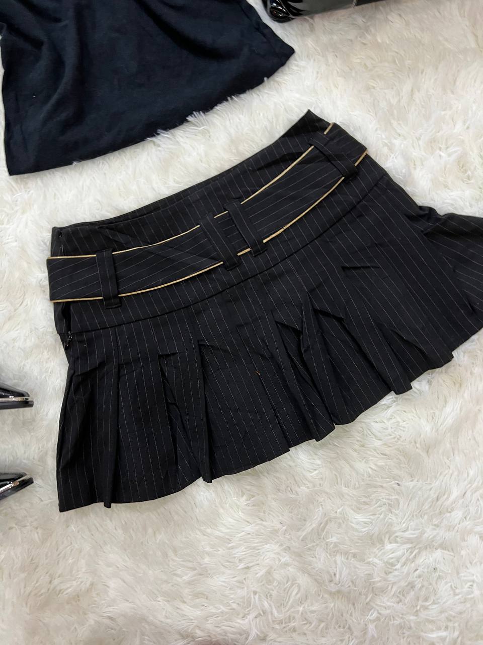 Pinstripe Black Mini Skirt