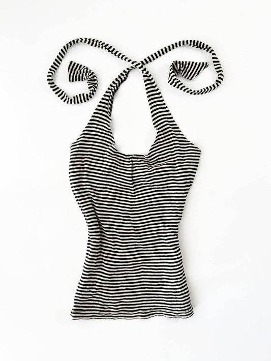 Cream & Black Striped Halter