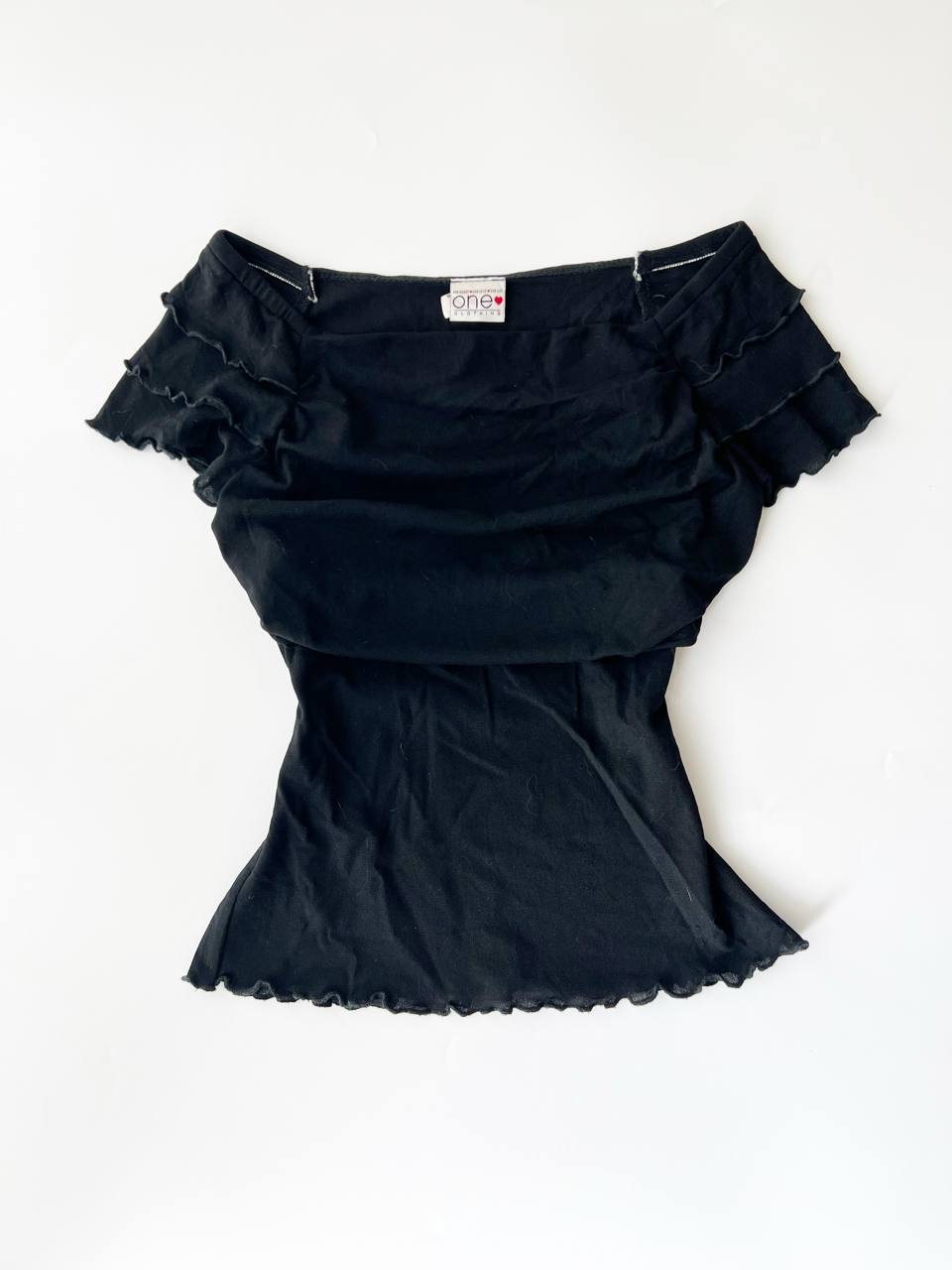 Mesh Ruffle Off Shoulder Top