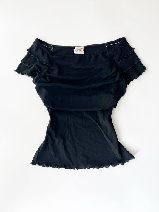 Mesh Ruffle Off Shoulder Top