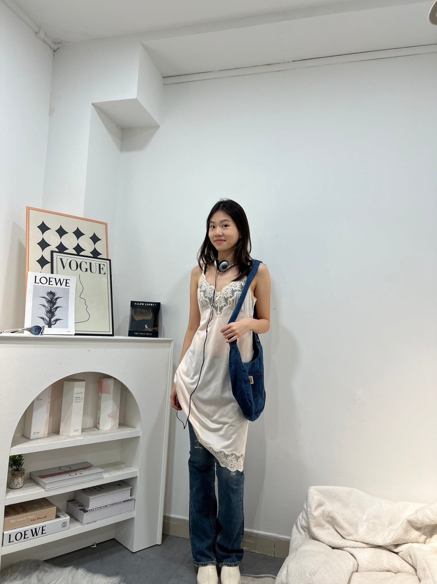 Beige Lace Camisole Slip Dress