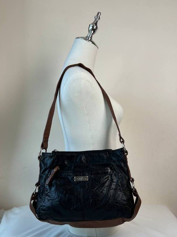 Black w Brown Straps Shoulder Bag (Brand: Stone Mountain)