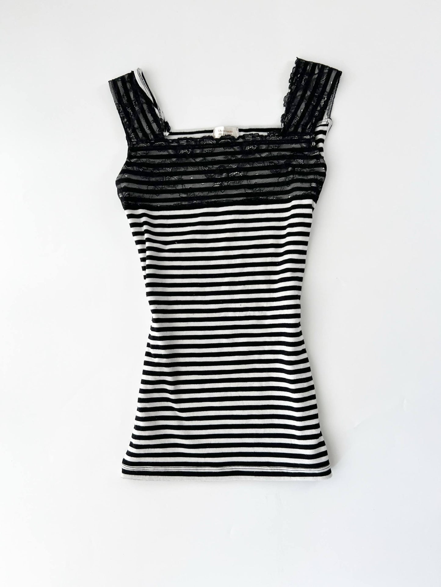 Striped Tank w Lace Overlay Bust