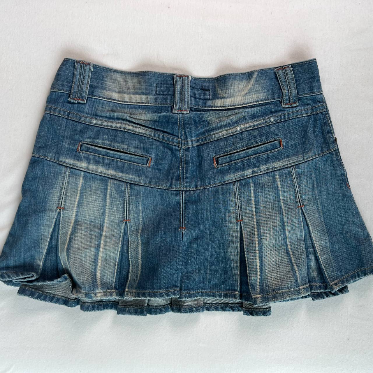 Washed Pleated Denim Skirt