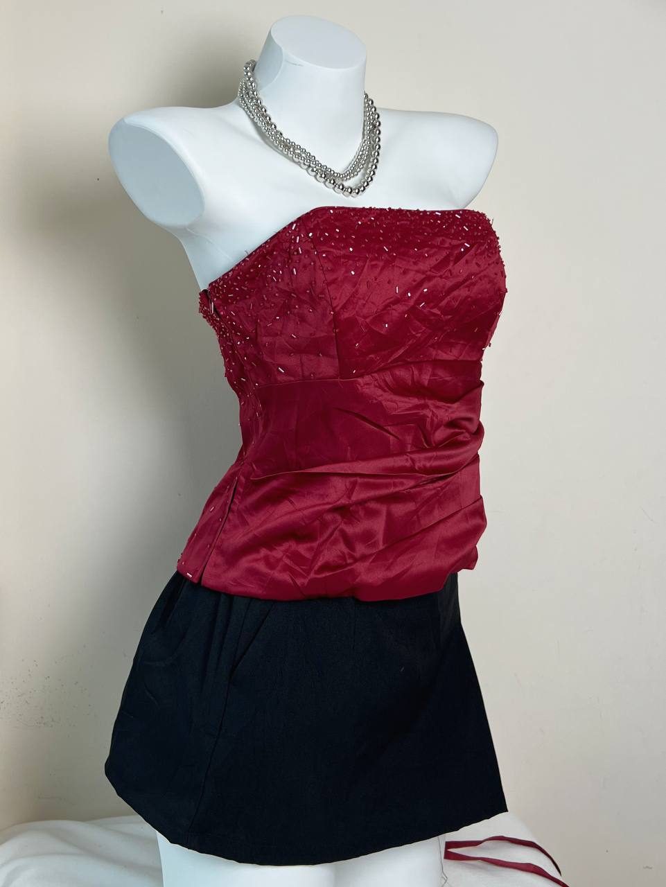 Red Beaded Ruched Tube