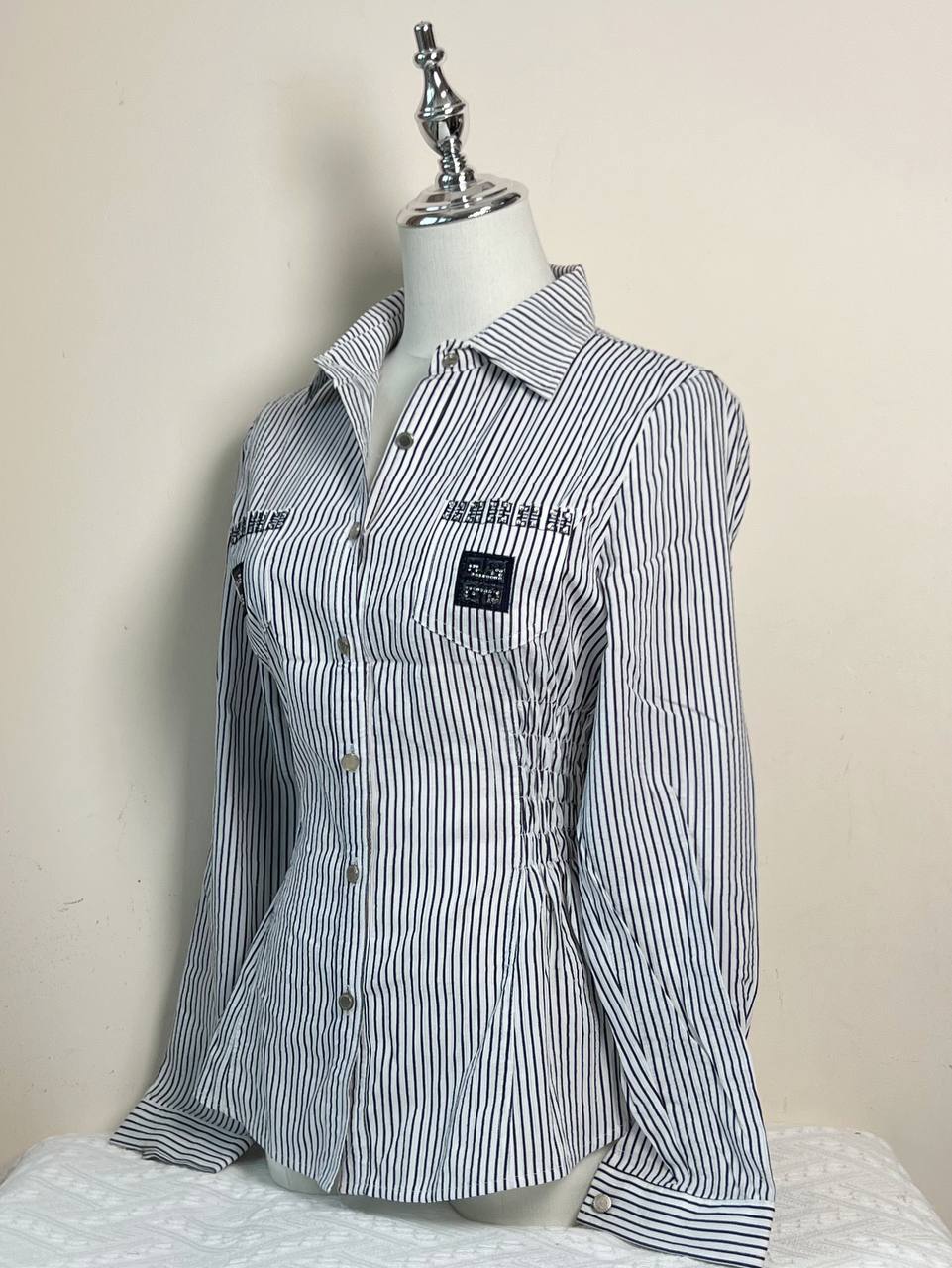 Striped Long Sleeve Fitted Blouse