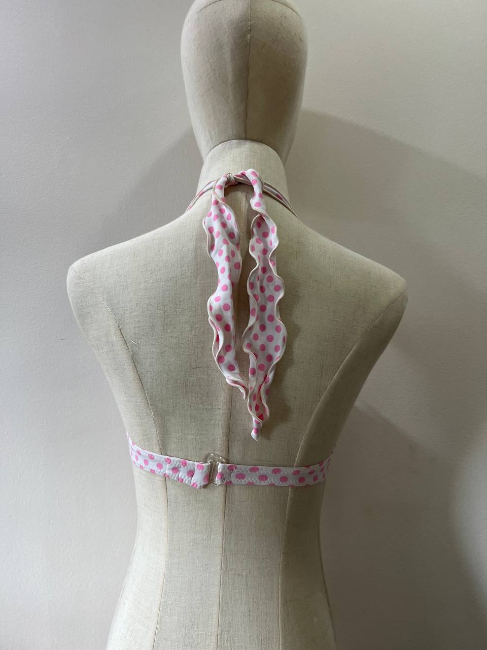 Pink and White Dotted Bikini Top