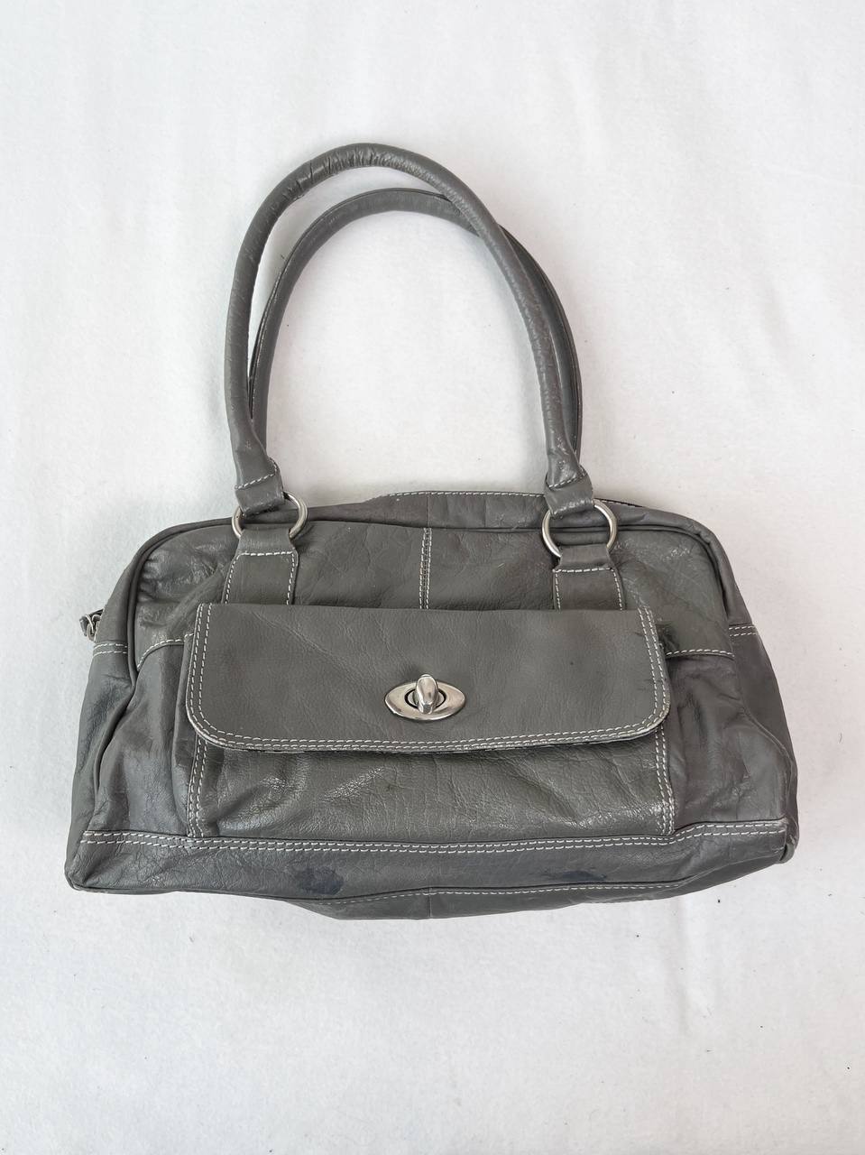 Grey Leather Tote Bag