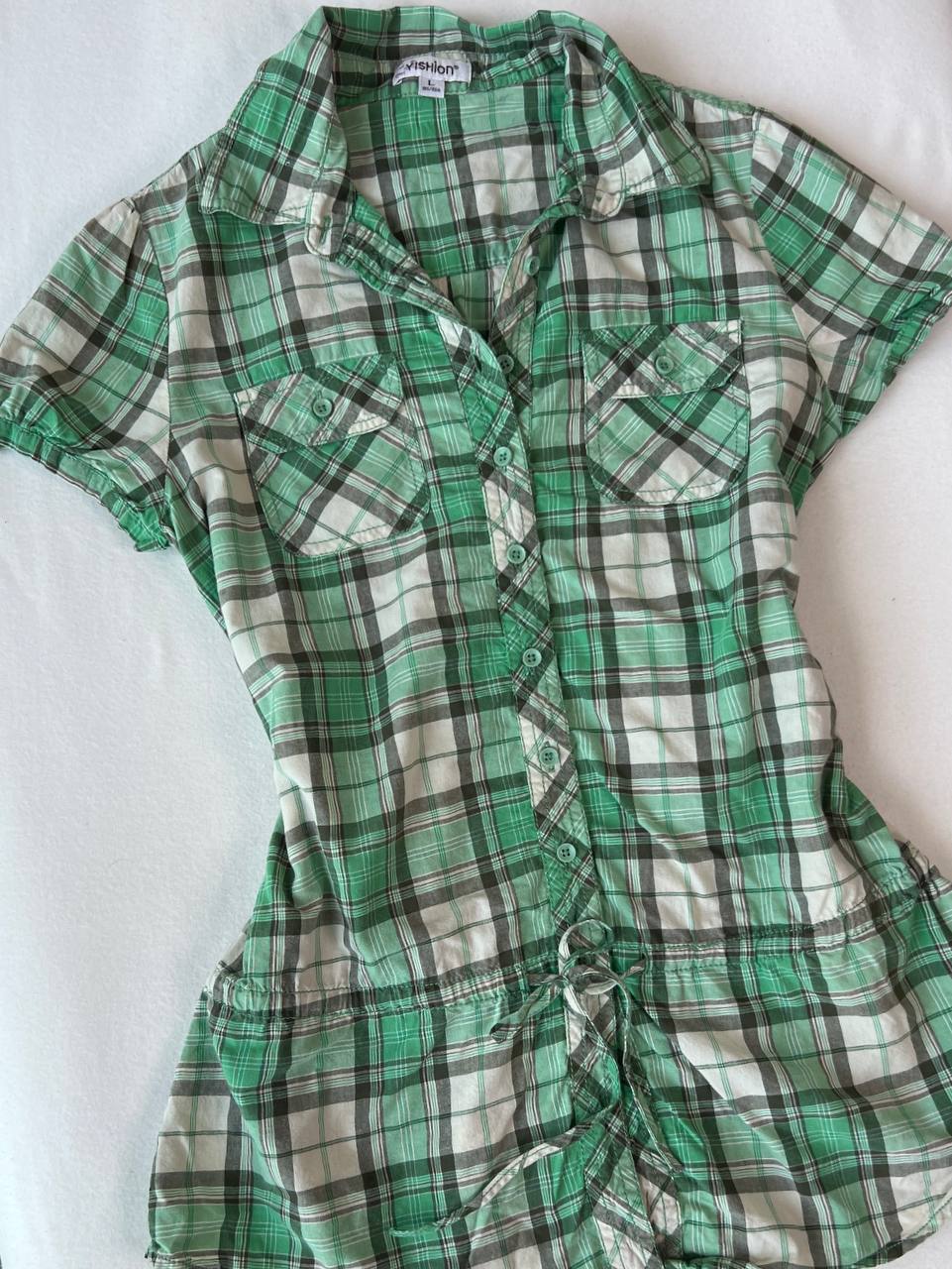 Green Plaid Blouse