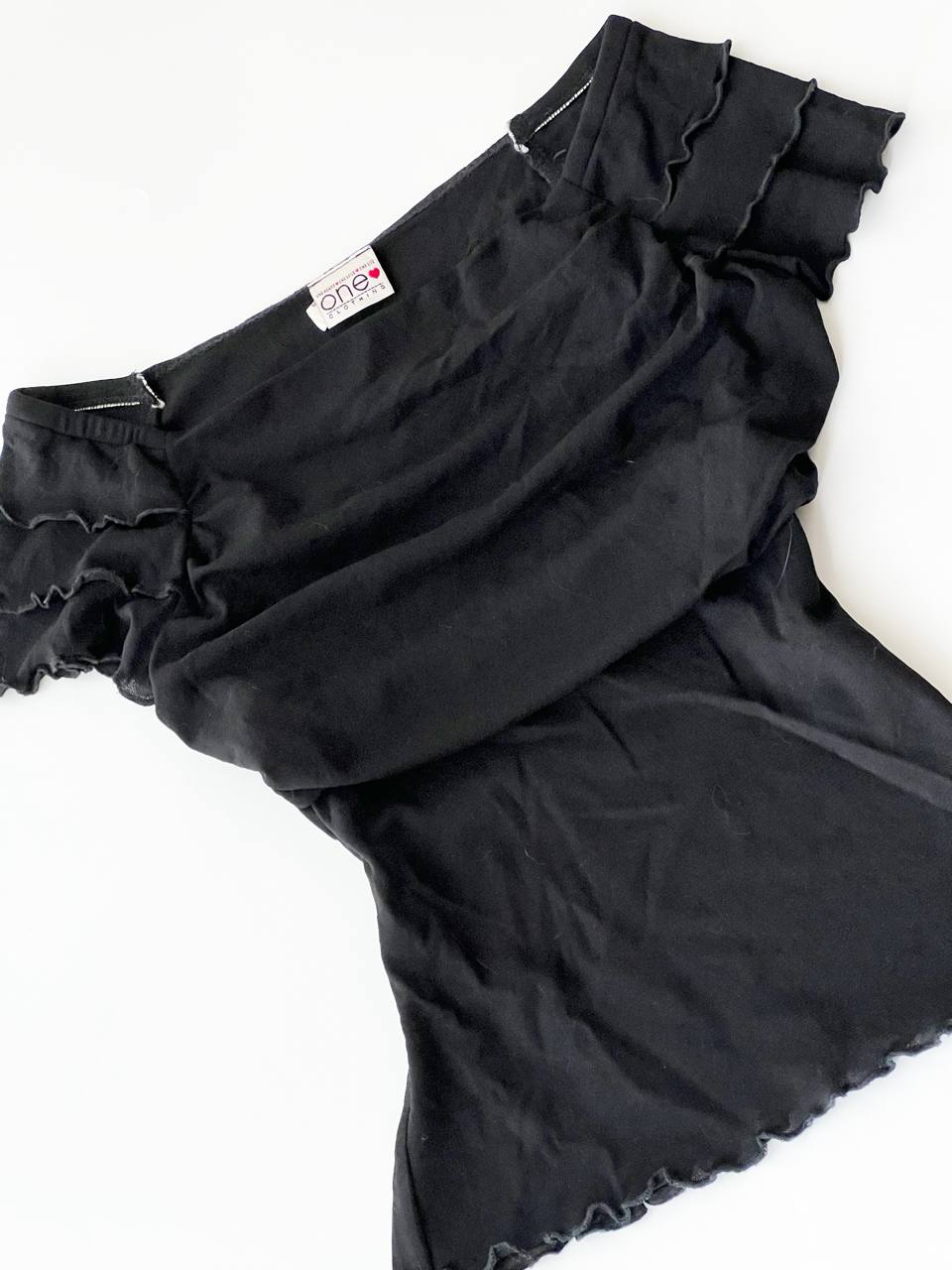 Mesh Ruffle Off Shoulder Top