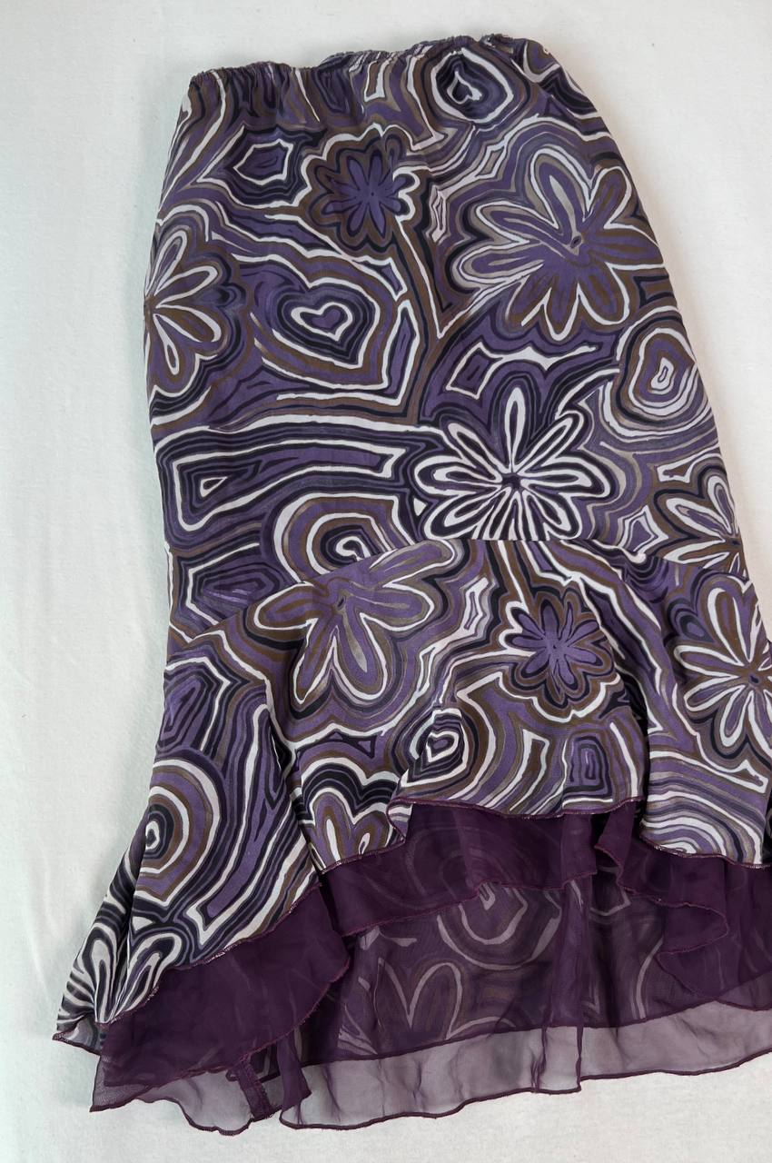 Purple Patterned Midi Skirt