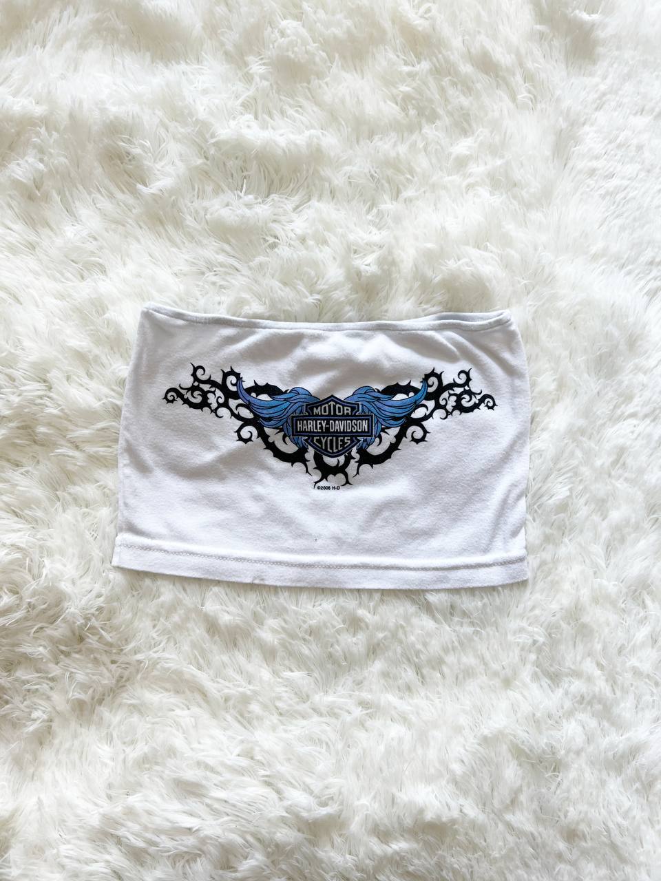 White Reworked Harley Tube Top (2)