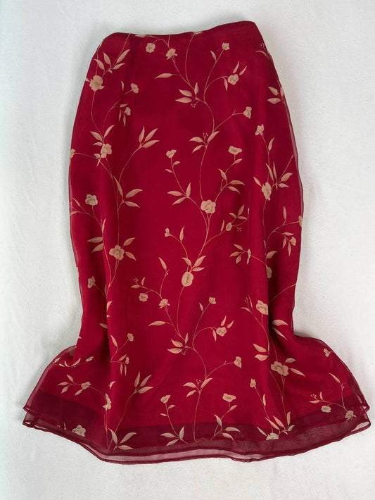 Red Floral Midi Skirt