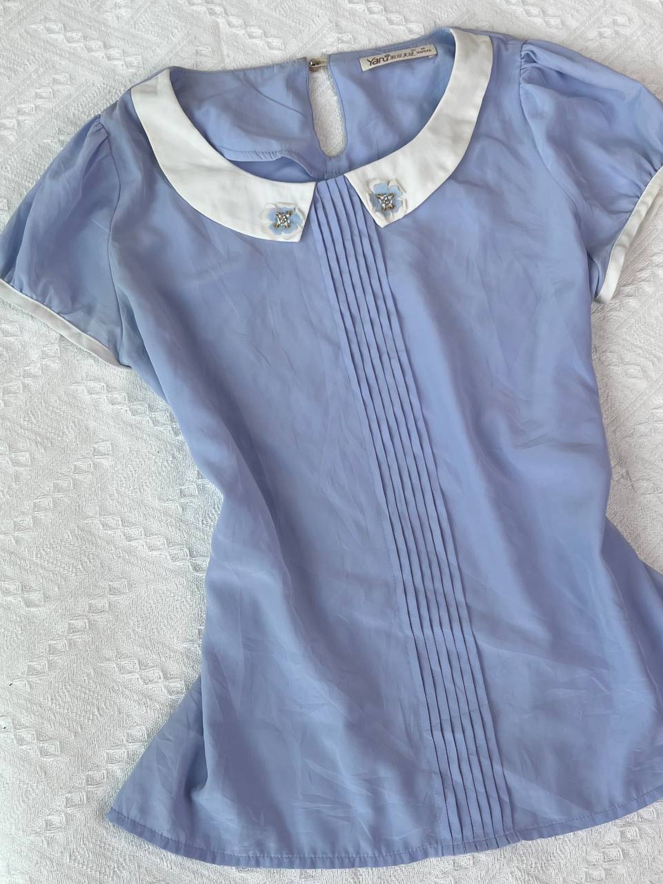 Baby Blue Contrast Collar Blouse
