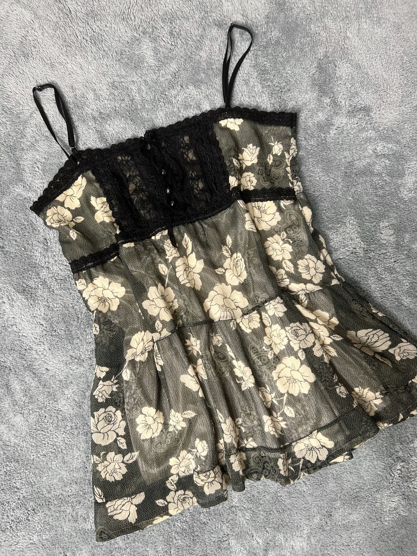 Floral Mesh Overlay Babydoll Cami