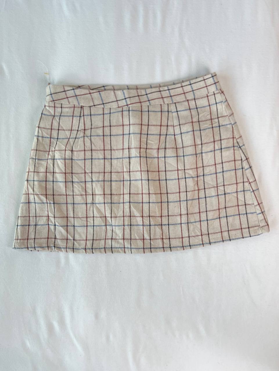 Grid Beige Mini Skirt