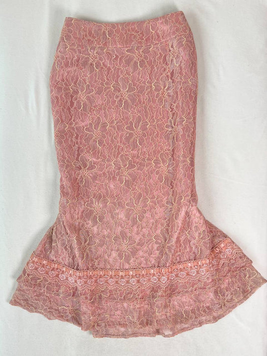 Lace Overlay Midi Skirt