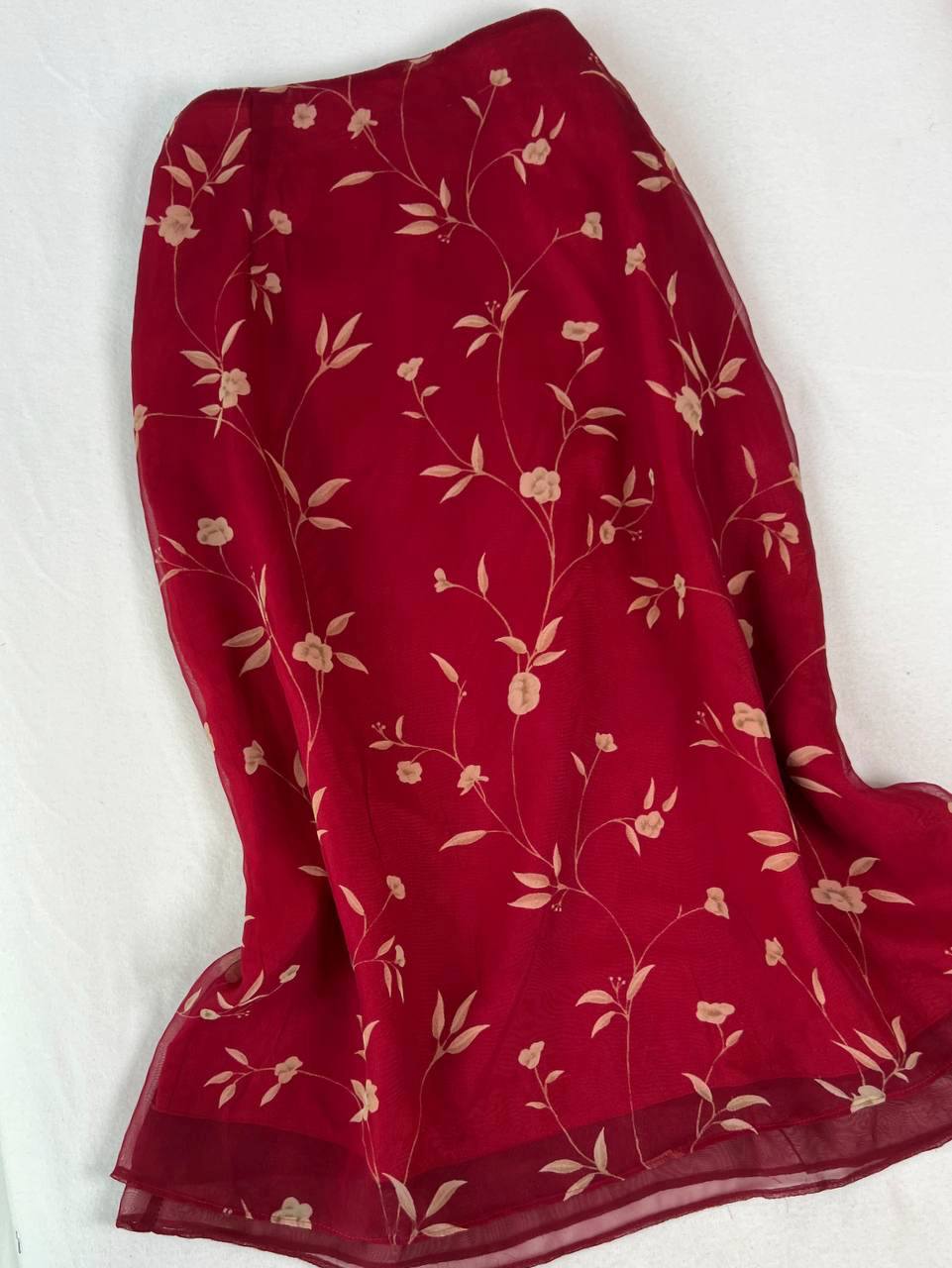 Red Floral Midi Skirt