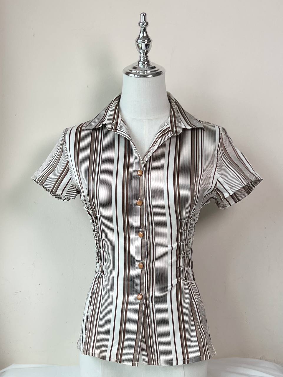 Brown Striped Fitted Blouse
