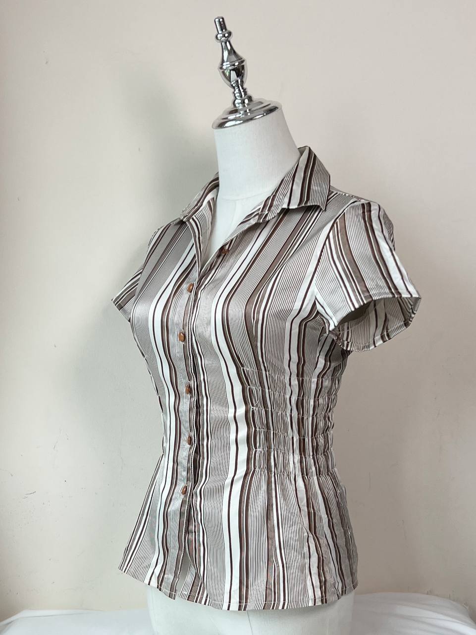Brown Striped Fitted Blouse