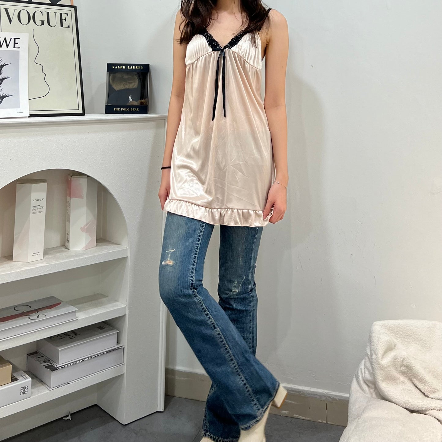 Contrast Neckline Camisole Slip Dress