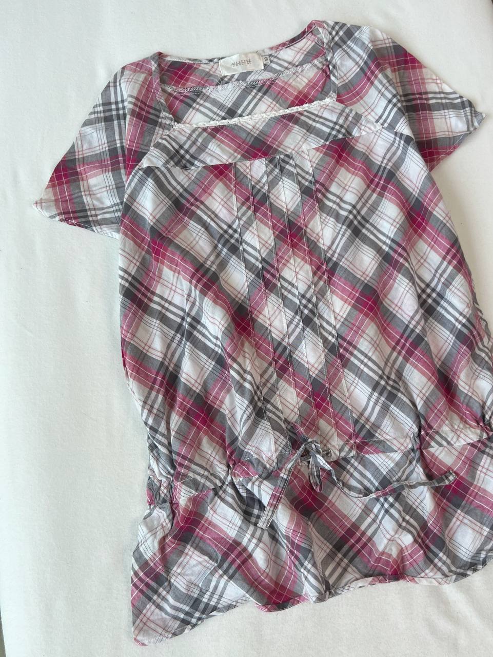 Plaid Square Neck Blouse
