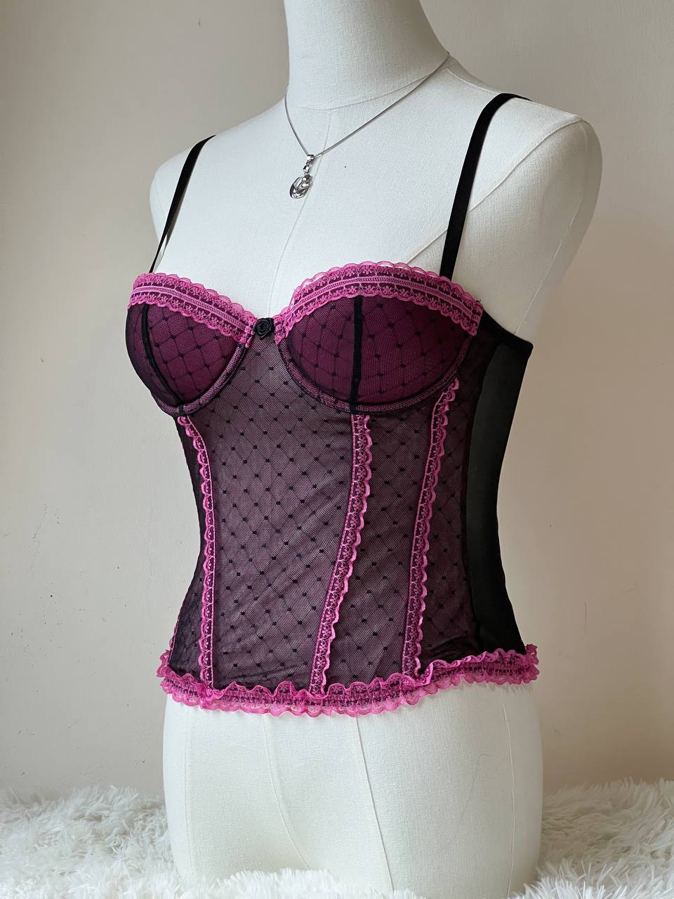 Mesh Pink & Black Corset
