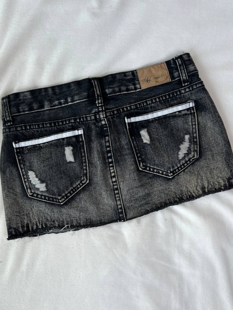 Black Acid Washed Denim Skirt
