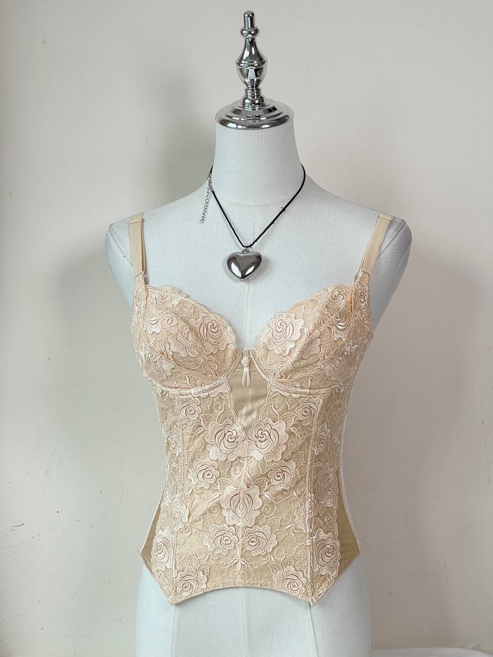 Apricot Lace Overlay Corset