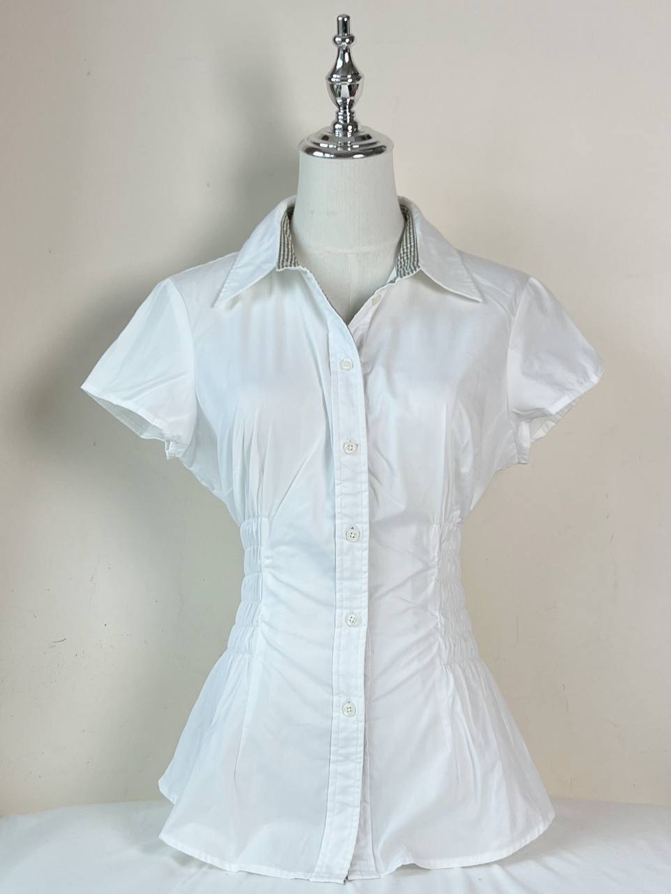 White Fitted Blouse (Brand: Signature by Larry Levine)
