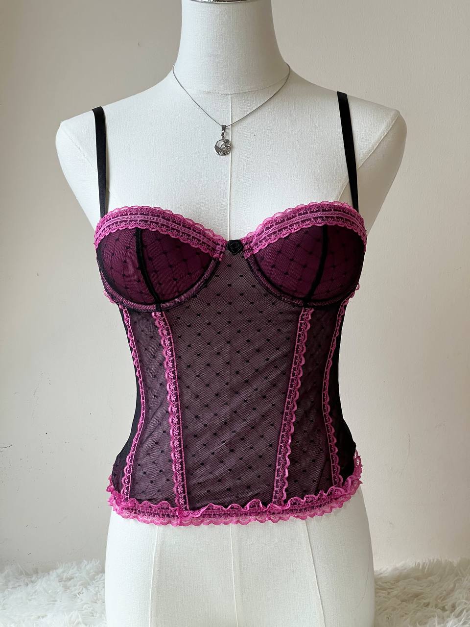 Mesh Pink & Black Corset