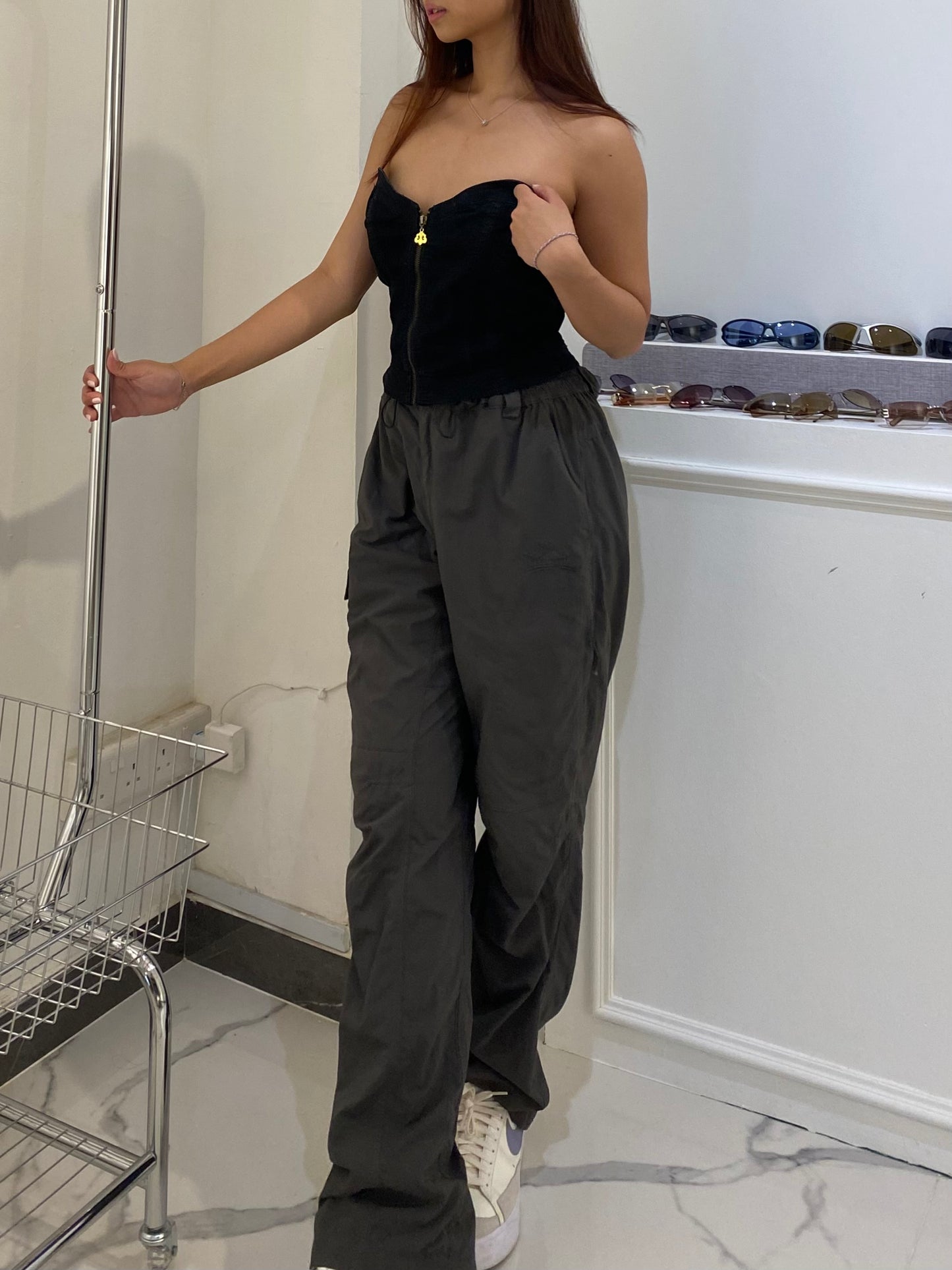 Black Zip Up Denim Tube Top
