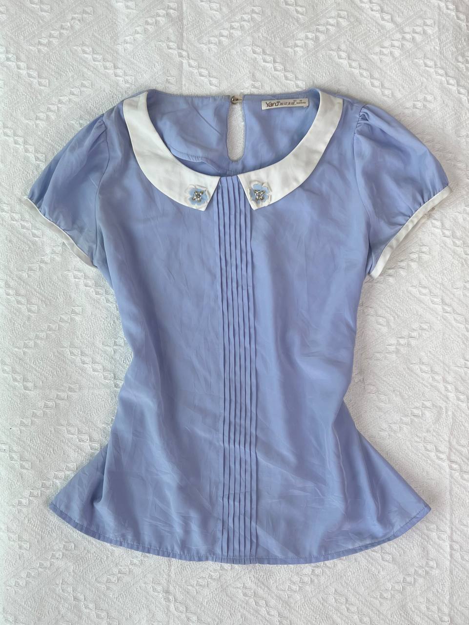 Baby Blue Contrast Collar Blouse