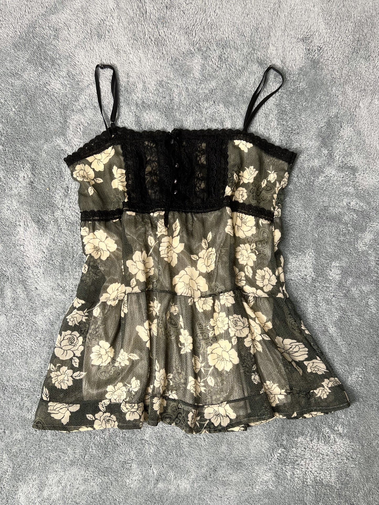 Floral Mesh Overlay Babydoll Cami