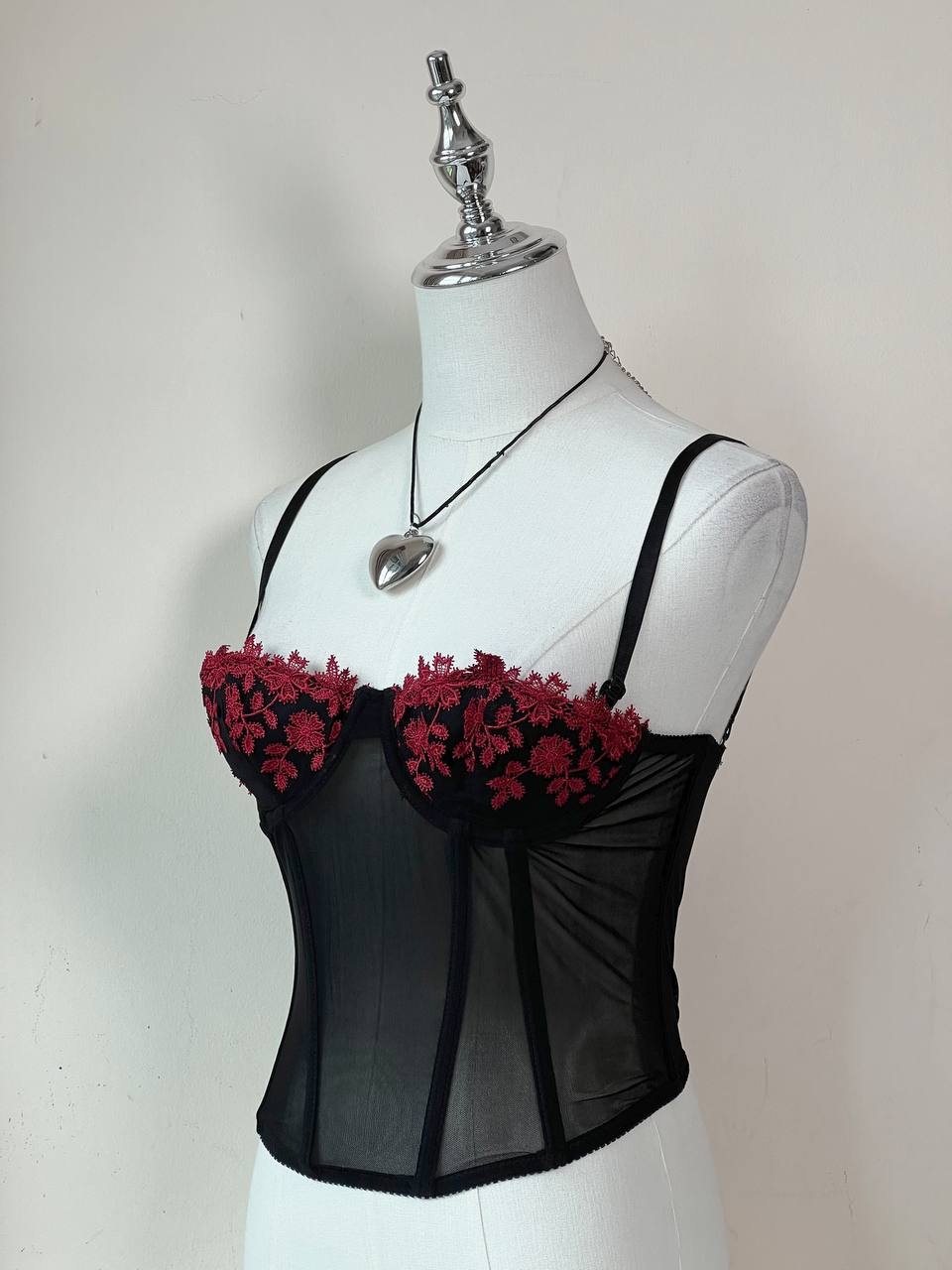 Black Mesh w Red Embroidery Corset