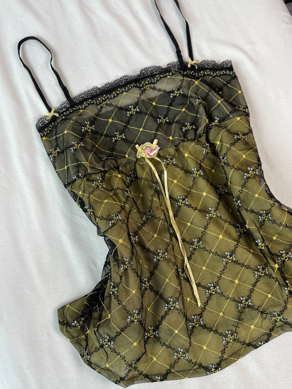 Black & Yellow Mesh Overlay Top