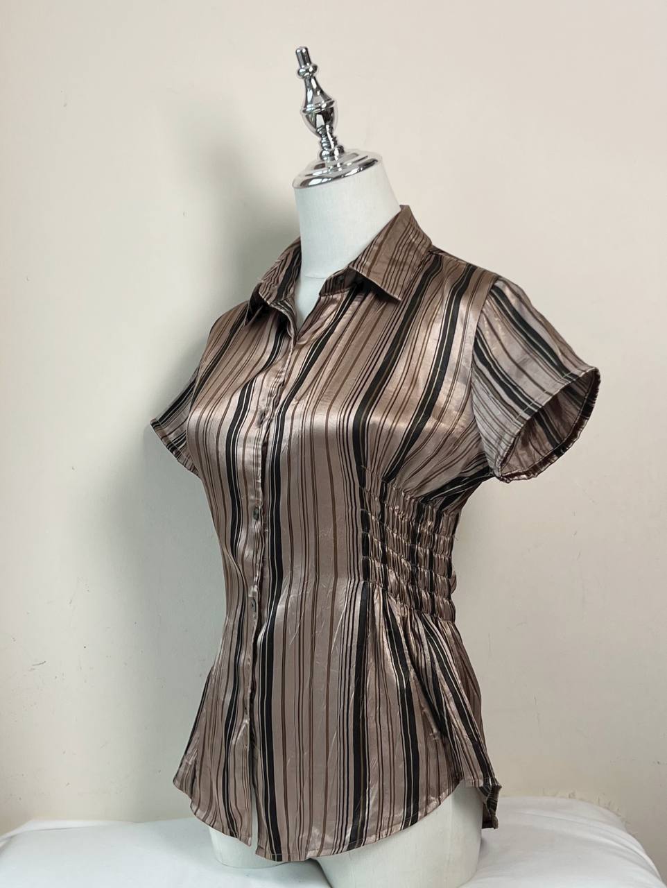 Dark Brown Striped Fitted Blouse