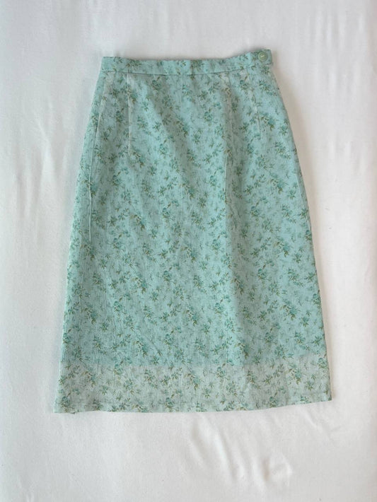 Green Ditsy Floral Midi Skirt