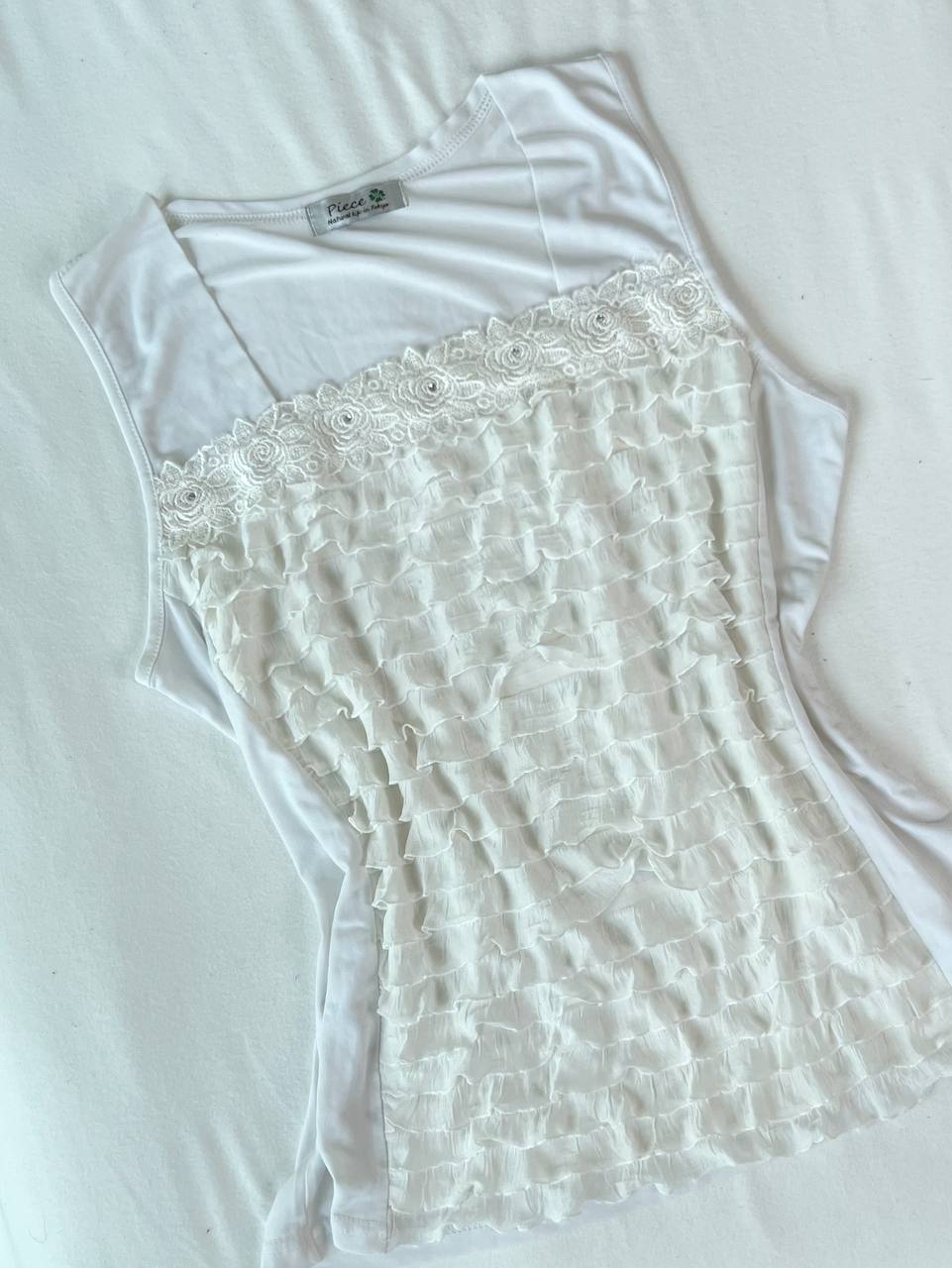 Ruffle White Tank Top