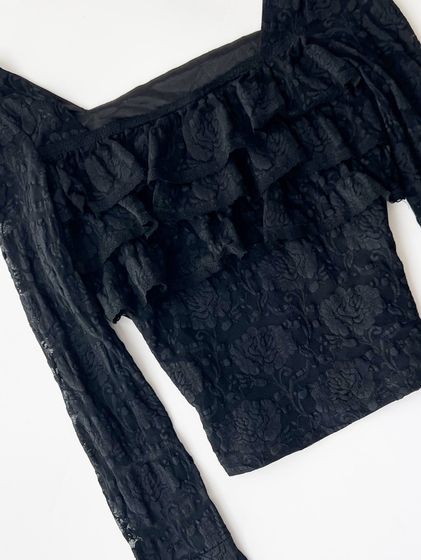 Black Ruffle Lace Overlay Blouse