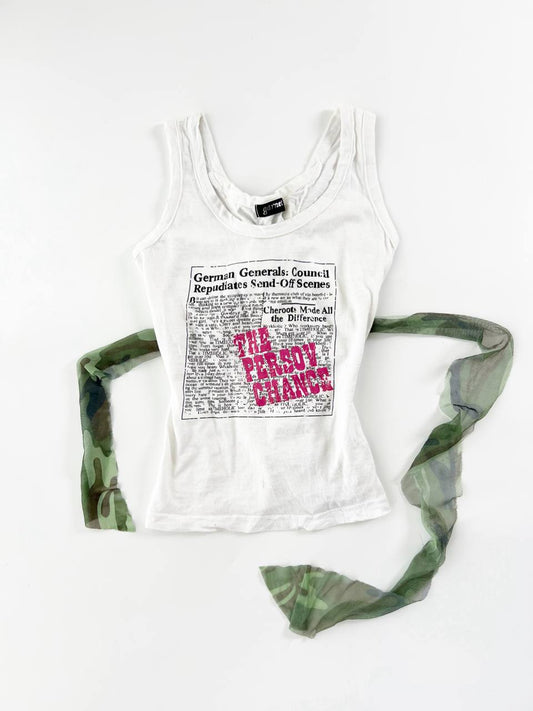 White Graphic Tank w Back Corset Detail