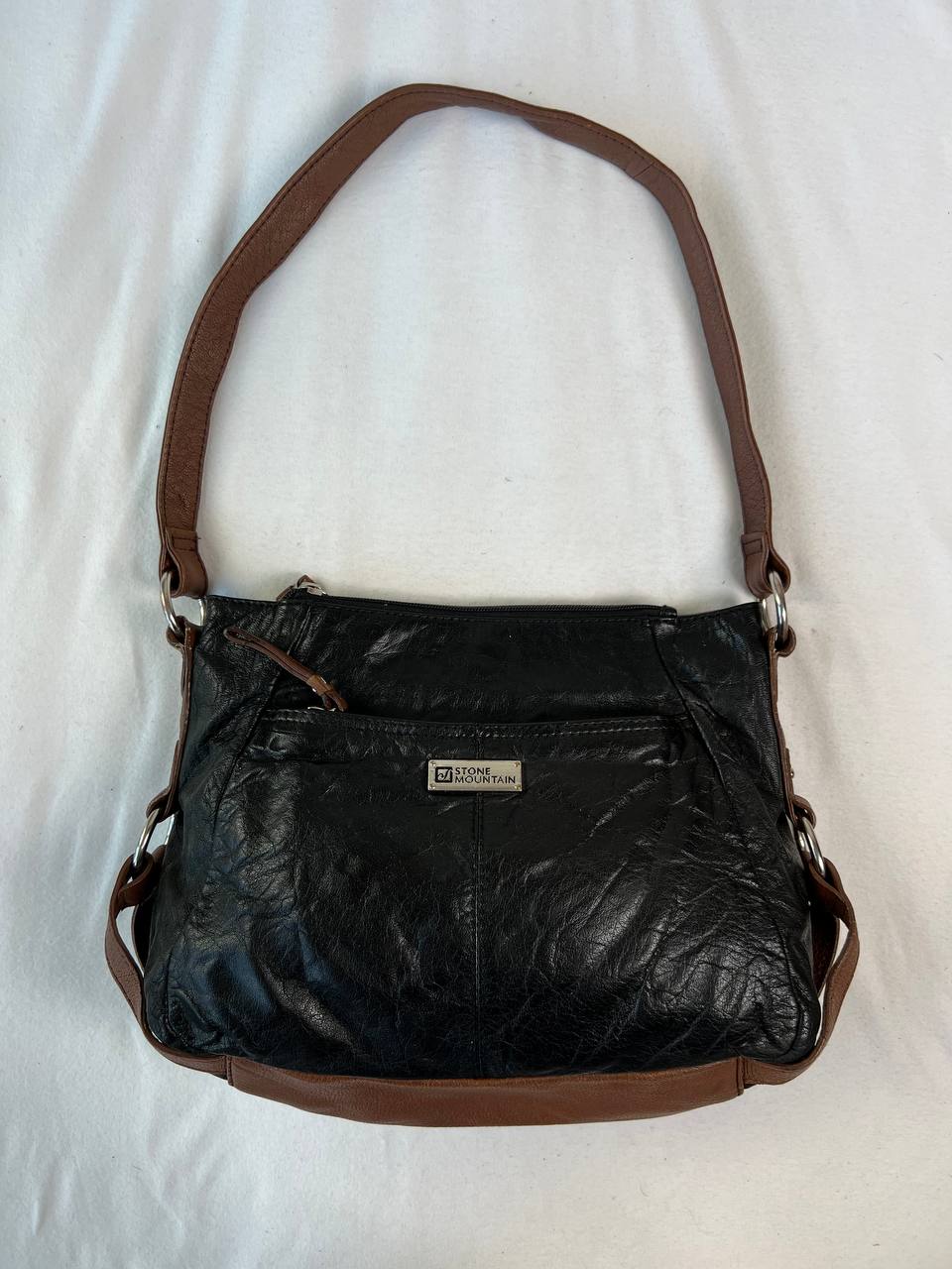 Black w Brown Straps Shoulder Bag (Brand: Stone Mountain)