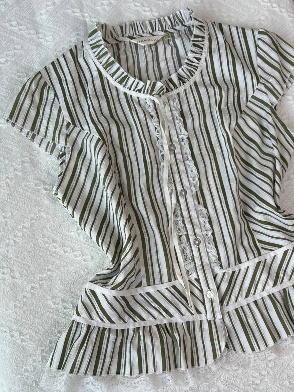 Green Stripe Button Up Blouse