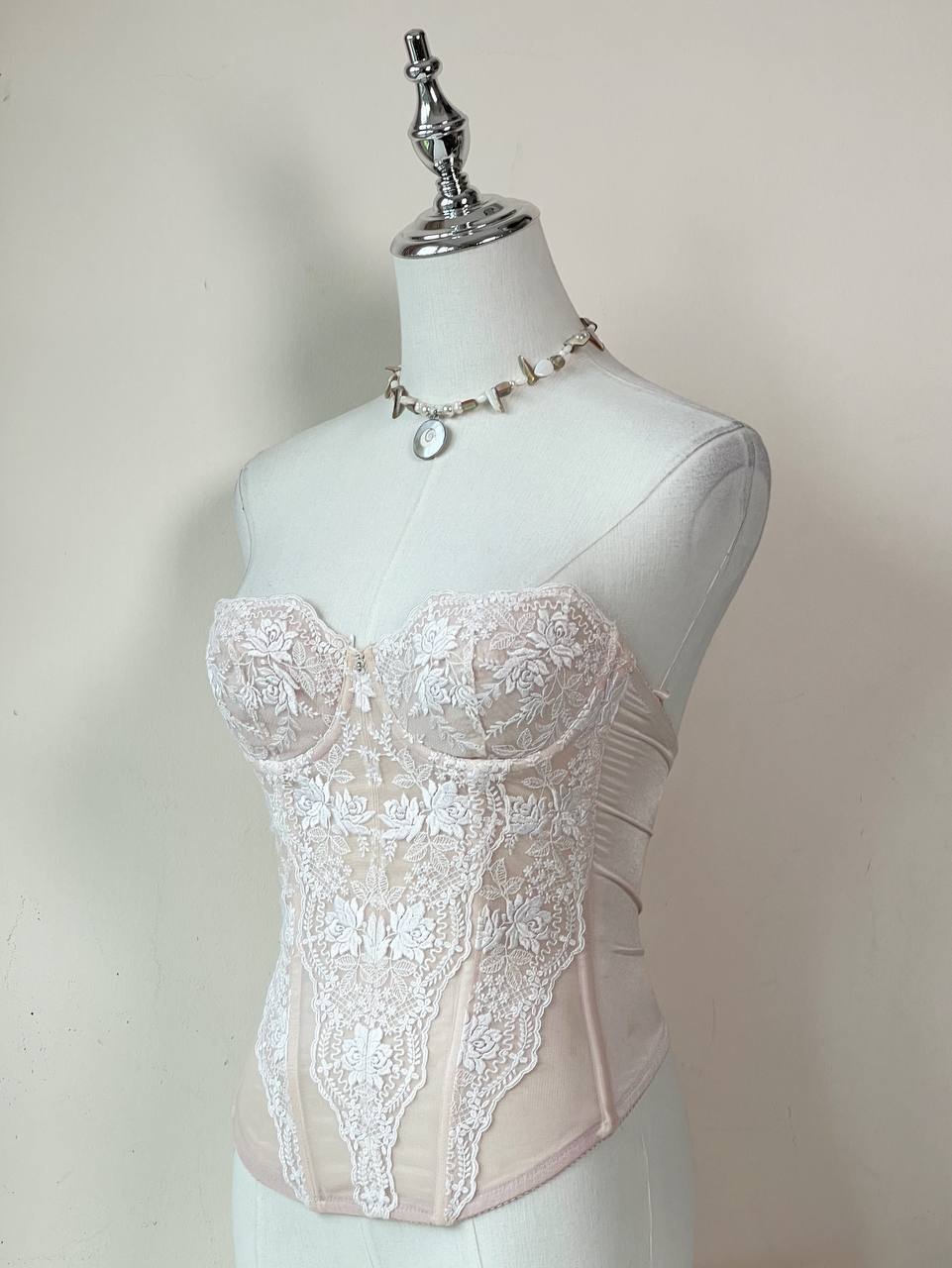 Nude Pink Lace Overlay Corset