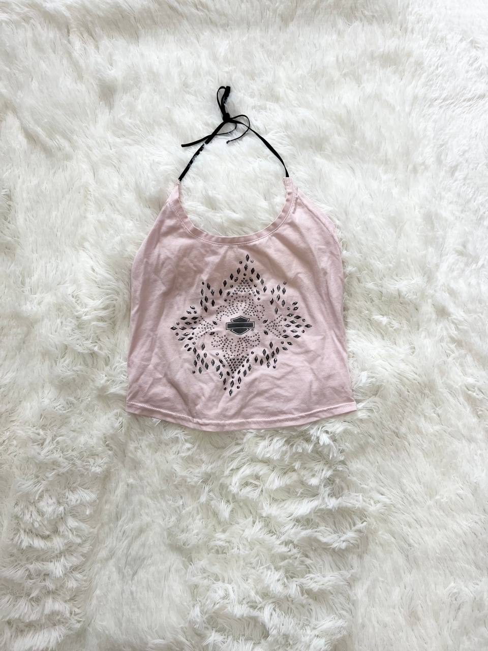 Baby Pink Harley Davidson Reworked Halter Top